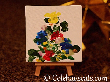 Quint's Holiday Lights 2013 on 4 inch by 4 inch canvas w/easel - 2013 © Colehaus Cats