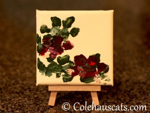 Quint's Holly Berries on 4 inch x 4 inch canvas w/easel - 2013 © Colehaus Cats